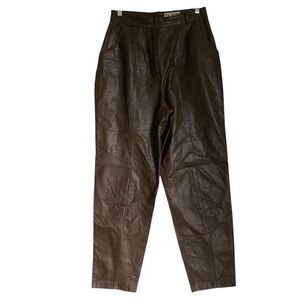 Vintage 90s Together Leather Pants Women Size 12 Brown High Rise Tapered